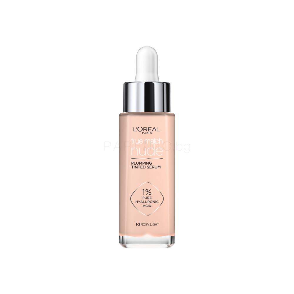 L Oréal Paris True Match Nude Plumping Tinted Serum Фон дьо тен за жени 30 ml Нюанс 1 2 Rosy