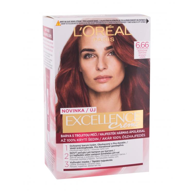 L&#039;Oréal Paris Excellence Creme Triple Protection Боя за коса за жени 48 ml Нюанс 6,66 Intense Red