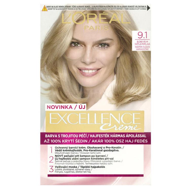 L&#039;Oréal Paris Excellence Creme Triple Protection Боя за коса за жени 48 ml Нюанс 9,1 Natural Light Ash Blonde