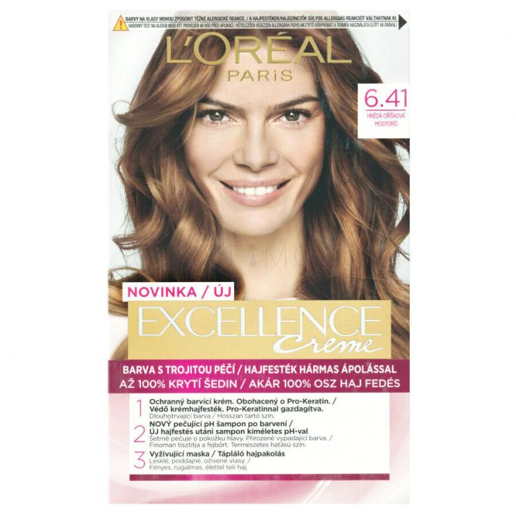 L&#039;Oréal Paris Excellence Creme Triple Protection Боя за коса за жени 48 ml Нюанс 6,41 Natural Hazelnut Brown