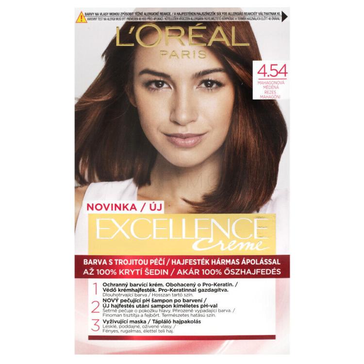 L&#039;Oréal Paris Excellence Creme Triple Protection Боя за коса за жени 48 ml Нюанс 4,54 Natural Dark Copper Mahogany