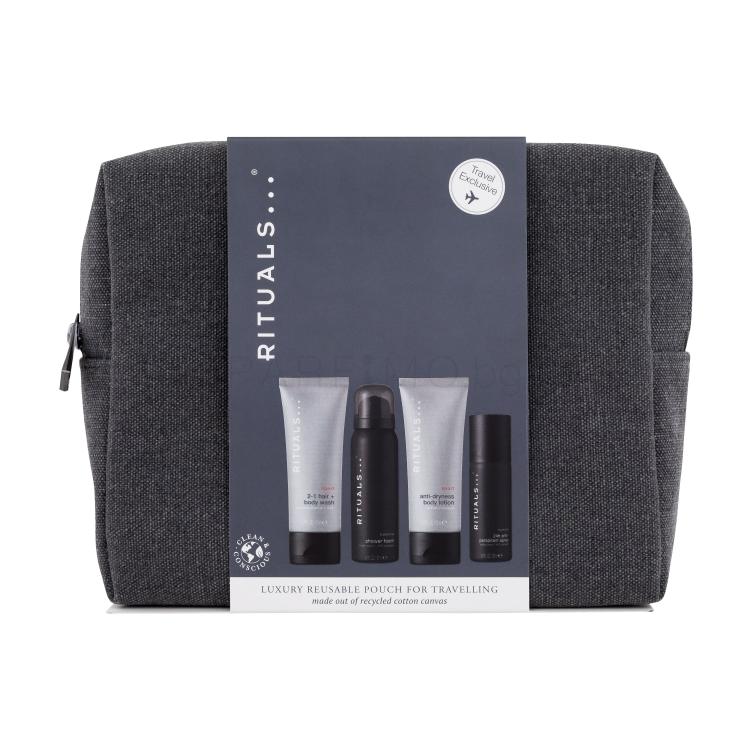 Rituals Homme Luxury Reusable Pouch For Travelling Подаръчен комплект шампоан и душ гел 2в1 Homme Sport 70 ml + душ пяна Homme 50 ml + лосион за тяло Homme Sport 70 ml + антиперспирант Homme 50 ml+ козметична чантичка