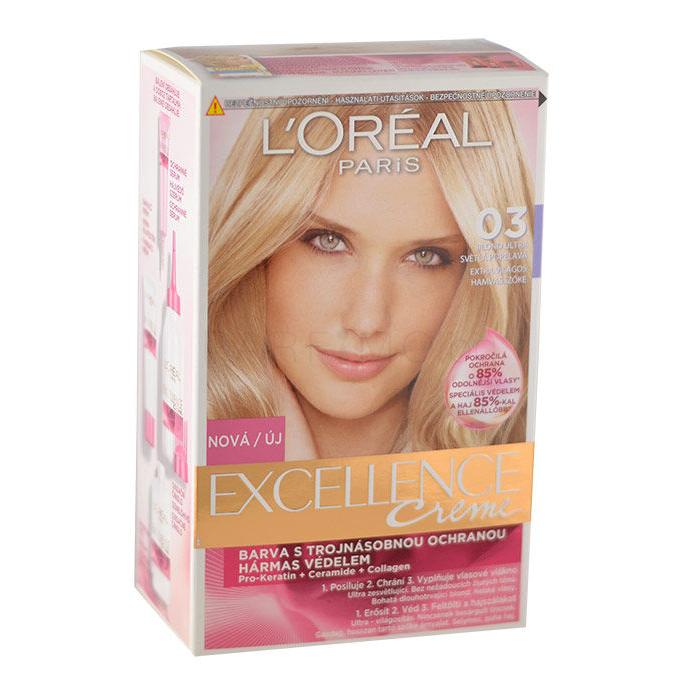 L&#039;Oréal Paris Excellence Creme Triple Protection Боя за коса за жени 1 бр Нюанс 03 Lightest Natural Ash Blonde увредена кутия
