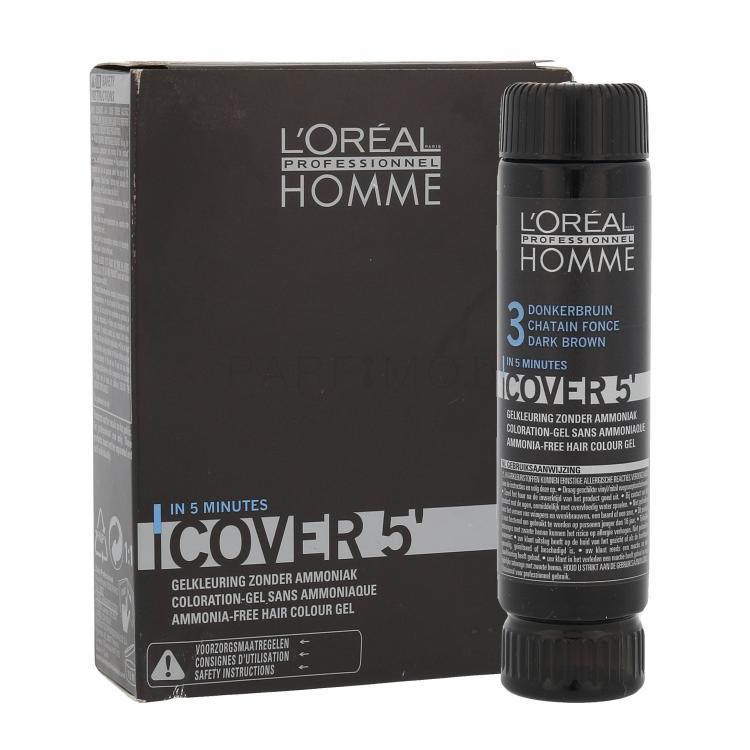 L&#039;Oréal Professionnel Homme Cover 5´ Боя за коса за мъже 3x50 ml Нюанс 3 Dark Brown