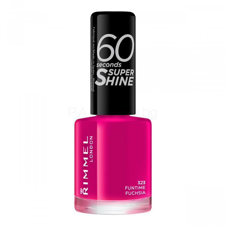 Rimmel London 60 Seconds Super Shine Лак за нокти за жени 8 ml Нюанс 323 Funtime Fuchsia