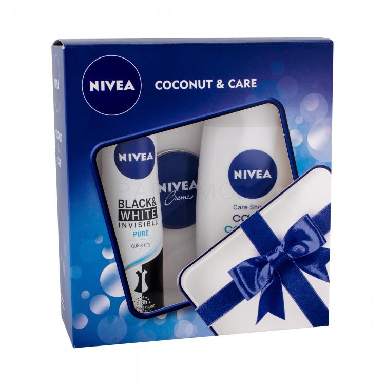 Nivea Care &amp; Coconut Подаръчен комплект душ крем 250 ml + антиперспирант For Black &amp; White Pure 150 ml + крем за лице 30 ml