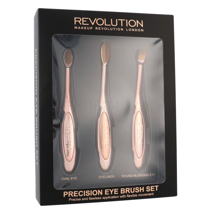 Makeup Revolution London Brushes Precision Eye Brush Подаръчен комплект козметична четка за сенки за очи 1 бр. кръгла + козметична четка за сенки за очи 1 бр. овална + козметична четка за очна линия 1 бр.