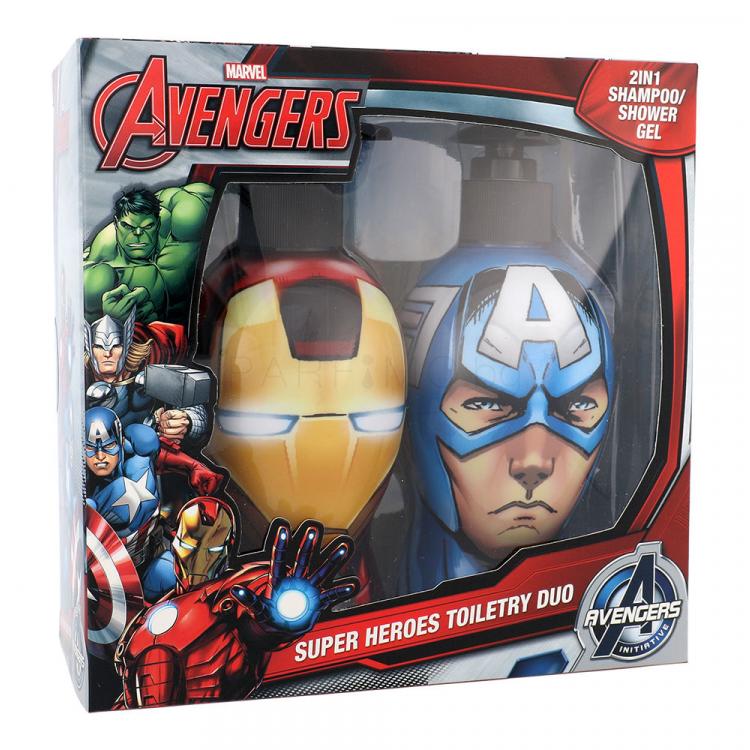 Marvel Avengers Iron Man &amp; Captain America Подаръчен комплект шампоан &amp; душ гел 2v1 Iron Man 300 ml + шампоан &amp; душ гел 2v1 Captain America 300 ml