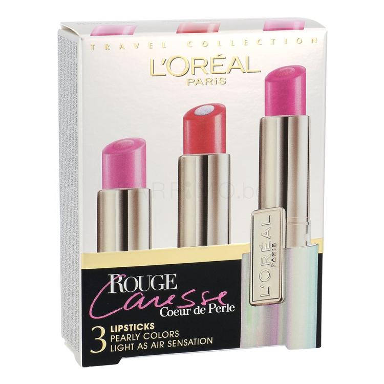 L&#039;Oréal Paris Rouge Caresse Подаръчен комплект червило 4,5 g + червило 4,5 g 303 Coral &amp; Floral + червило 4,5 g 12 Cherry &amp; Sassy