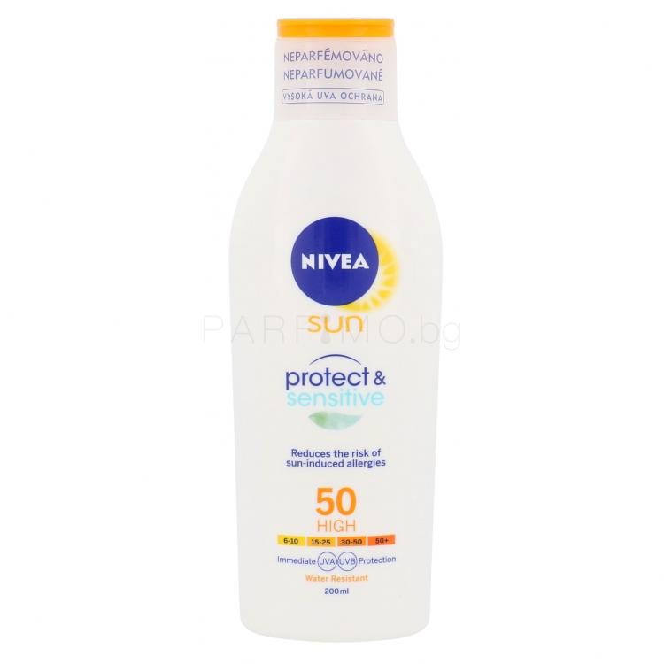 Nivea Sun Protect &amp; Sensitive Lotion SPF50 Слънцезащитна козметика за тяло 200 ml