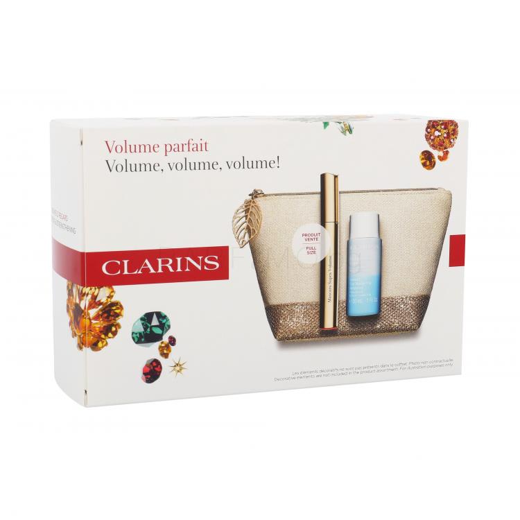 Clarins Mascara Supra Volume Подаръчен комплект спирала 8 ml + почистване на грим Instant Eye Make-Up Remover 30 ml + козметична чантичка