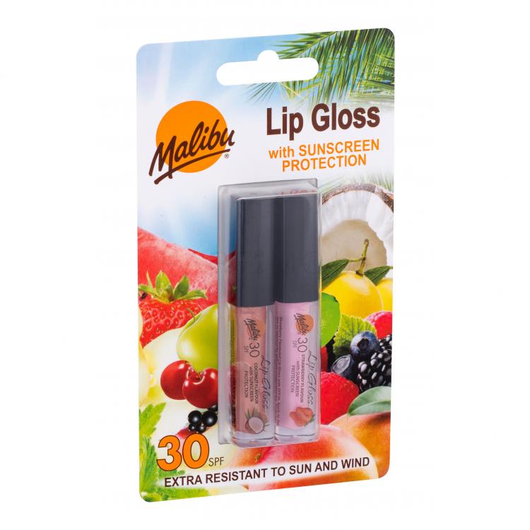 Malibu Lip Gloss SPF30 Подаръчен комплект блясък за устни 1,5 ml Coconut + блясък за устни 1,5 ml Strawberry