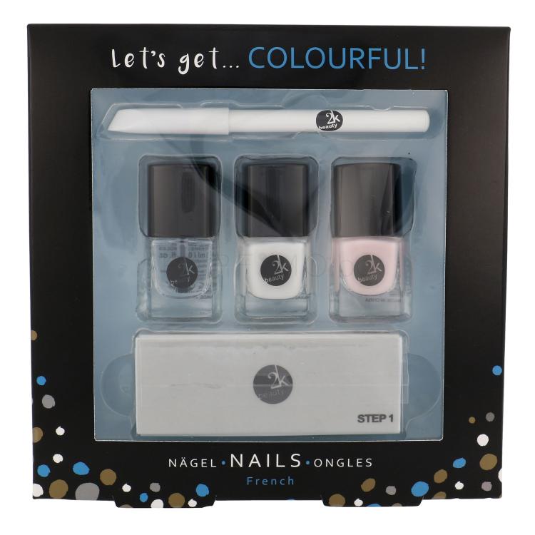 2K Let´s Get Colourful! Подаръчен комплект лак за нокти 3x 5 ml + молив за нокти 2 g + пила за нокти 1 бр увредена кутия