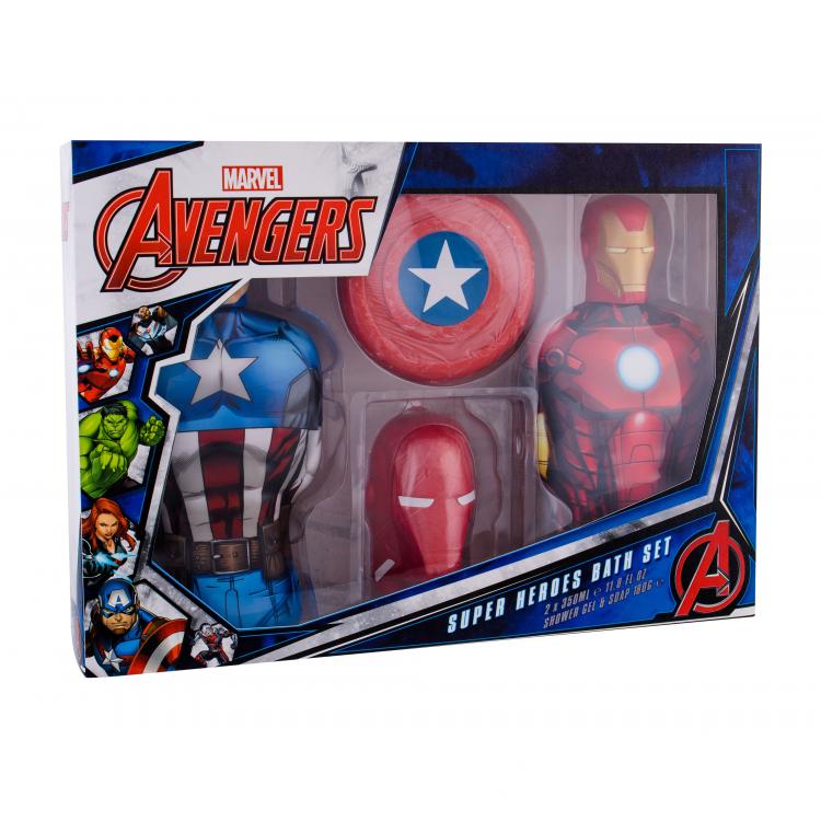 Marvel Avengers Подаръчен комплект душ гел Captain America 350 ml + душ гел Iron Man 350 ml + сапун Captain America 180 g + сапун Iron Man 180 g