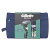 Gillette Mach3 Подаръчен комплект самобръсначка 1 бр + резервни ножчета 1 бр + гел за бръснене Series Soothing With Aloe Vera Sensitive Shave Gel 200 ml + козметична чантичка
