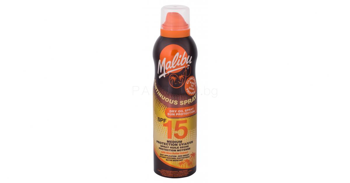 Malibu Continuous Spray Dry Oil SPF15 Слънцезащитна козметика за тяло 175 ml Parfimo.bg