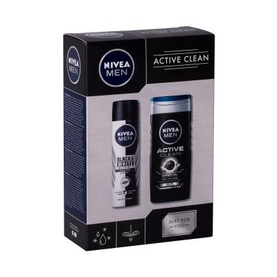 Nivea Men Active Clean Подаръчен комплект душ гел 250 ml + спрей антиперспирант Black & White Invisible 150 ml увредена кутия