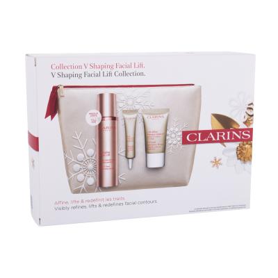 Clarins V Shaping Facial Lift Подаръчен комплект серум за лице 50 ml + околоочен серум Enhancing Eye Lift 7 ml + маска за лице V-Facial Intensive Wrap 15 ml + козметична чантичка увредена кутия