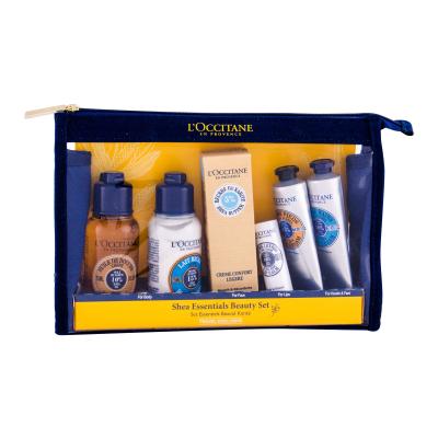 L'Occitane Shea Butter Essentials Beauty Set Подаръчен комплект душ олио 75 ml + лосион за тяло 75 ml + лек крем 30 мл + балсам за устни 12 ml + крем за ръце 30 ml + грижа за краката 30 ml + козметична торбичка увредена опаковка