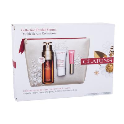 Clarins Double Serum Collection Подаръчен комплект серум за лице Double Serum 50 ml + балсам за лице Beauty Flash Balm 15 ml + гланц за устни Natural Lip Perfector 5 ml 01 Rose Shimmer + козметична чантичка увредена кутия