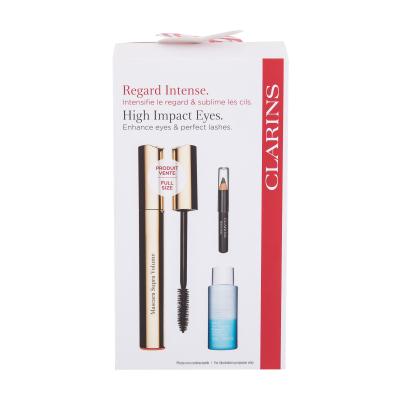 Clarins Mascara Supra Volume Подаръчен комплект спирала Supra Volume 8 ml + продукт за премахване на грим Instant Eye Make-Up Remover 10 ml + молив за очи Crayon Khol 0,39 g 01 Carbon Black увредена кутия