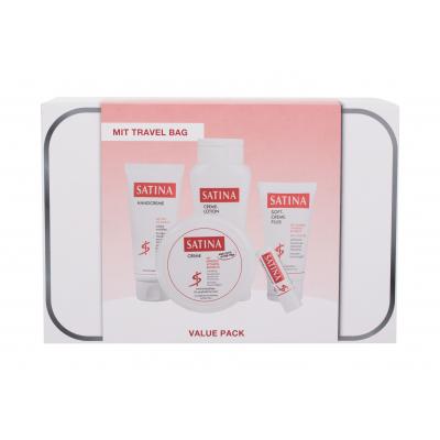 Satina Cream Подаръчен комплект крем за тяло Cream 150 ml + лосион за тяло Cream Lotion 200 ml + крем за ръце Hand Cream 100 ml + крем за лице Soft Cream Plus 75 ml + балсам за устни Lip Care Stick 4,8 g + козметична чантичка