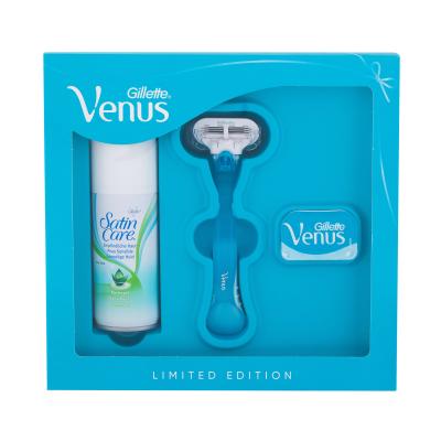 Gillette Venus Подаръчен комплект самобръсначка с една глава Venus 1 бр + резервна глава Venus 1 бр + гел за бръснене Satin Care 75 ml увредена кутия