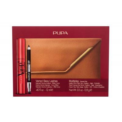 Pupa Vamp! Sexy Lashes Подаръчен комплект спирала Vamp! Sexy Lashes 12 ml + молив за очи Multiplay 0,8 g 09 Deep Black + кафяв несесер