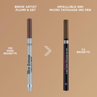 L&#039;Oréal Paris Infaillible Brows 48H Micro Tatouage Ink Pen Молив за вежди за жени 1 гр Нюанс 3.0 Brunette