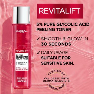 L&#039;Oréal Paris Revitalift 5% Pure Glycolic Acid Peeling Toner Лосион за лице за жени 180 ml