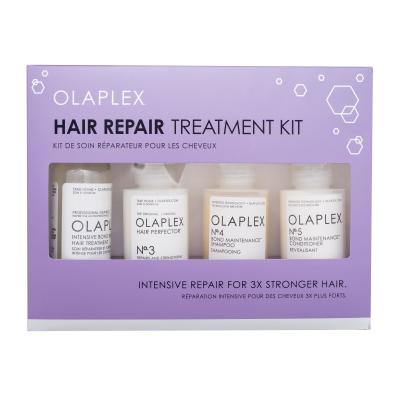 Olaplex Hair Repair Treatment Kit Подаръчен комплект серум за коса Intensive Bond Building Hair Treatment No.0 155 ml + балсам за коса Hair Perfector No.3 100 ml + шампоан Bond Maintenance Shampoo No. 4 100 ml + балсам Bond Maintenance Conditioner No. 5 100 ml