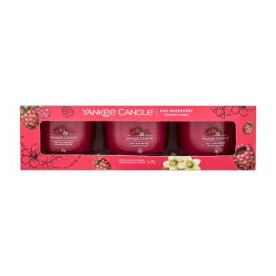 Yankee Candle Red Raspberry Подаръчен комплект ароматна свещ 3 x 37 g увредена кутия