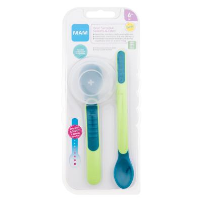 MAM Heat Sensitive Spoons & Cover 6m+ Green Съдове за деца Комплект