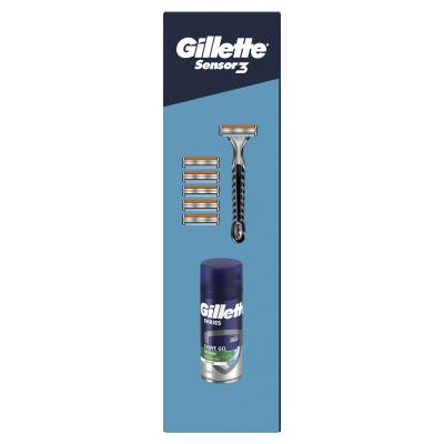 Gillette Sensor3 Sensitive Подаръчен комплект самобръсначка Sensor3 1 бр + резервни ножчета Sensor3 5 бр + гел за бръснене Series Shave Gel Soothing Aloe Vera 75 ml
