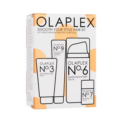Olaplex Smooth Your Style Hair Kit Подаръчен комплект грижа за косата Hair Perfector No. 3 30 ml + серум за коса No. 9 Bond Protector Nourishing Hair Serum 20 ml + крем против накъдряне No. 6 Bond Smoother 100 ml + регенериращо масло за коса No. 7 Bonding Oil 7,5 ml