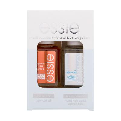 Essie Mani Rescue Hydrate & Strengthen Подаръчен комплект грижовно масло за нокти Apricot Nail & Cuticle Oil 13,5 ml + заздравител за нокти Hard To Resist Advanced Nail Strengthener 13,5 ml
