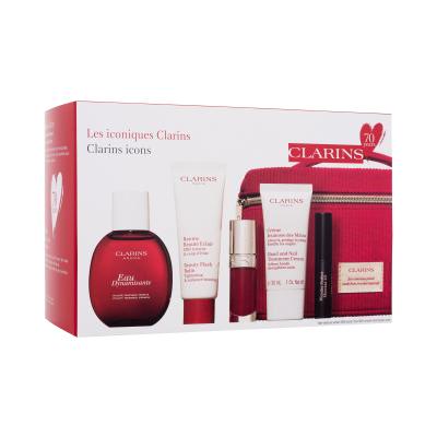 Clarins Aroma Eau Dynamisante Подаръчен комплект eau de soin 50 ml + крем за лице Beauty Flash Balm 50 ml + масло за устни Lip Comfort Oil 7 ml 03 Cherry + крем за ръце Hand And Nail Treatment Cream 30 ml + спирала Wonder Perfect Mascara 4D 3 ml 01 Perfect Black + козметична чантичка