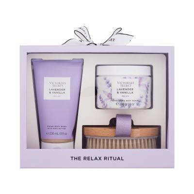 Victoria´s Secret Levender & Vanilla Relax Подаръчен комплект душ крем 236 ml + скраб за тяло 368 g + четка за тяло увредена кутия