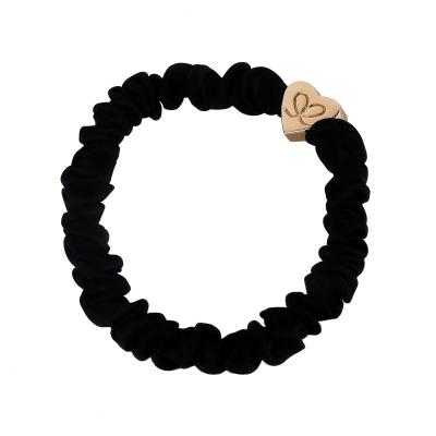 By Eloise London Skinny Silk Scrunchie Gold Heart Ластик за коса за жени 1 бр Нюанс Black