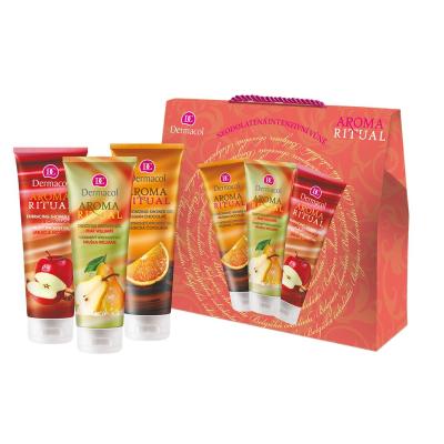 Dermacol Aroma Ritual Подаръчен комплект душ гел Belgian Chocolate 250 ml + душ гел Apple & Cinnamon 250 ml + душ гел Pear Williams 250 ml увредена кутия