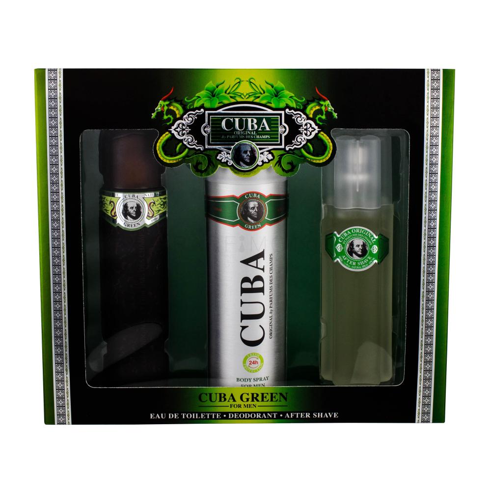 Cuba Green Подаръчен комплект EDT 100ml + 200ml дезодорант + 100ml афтършейв увредена кутия