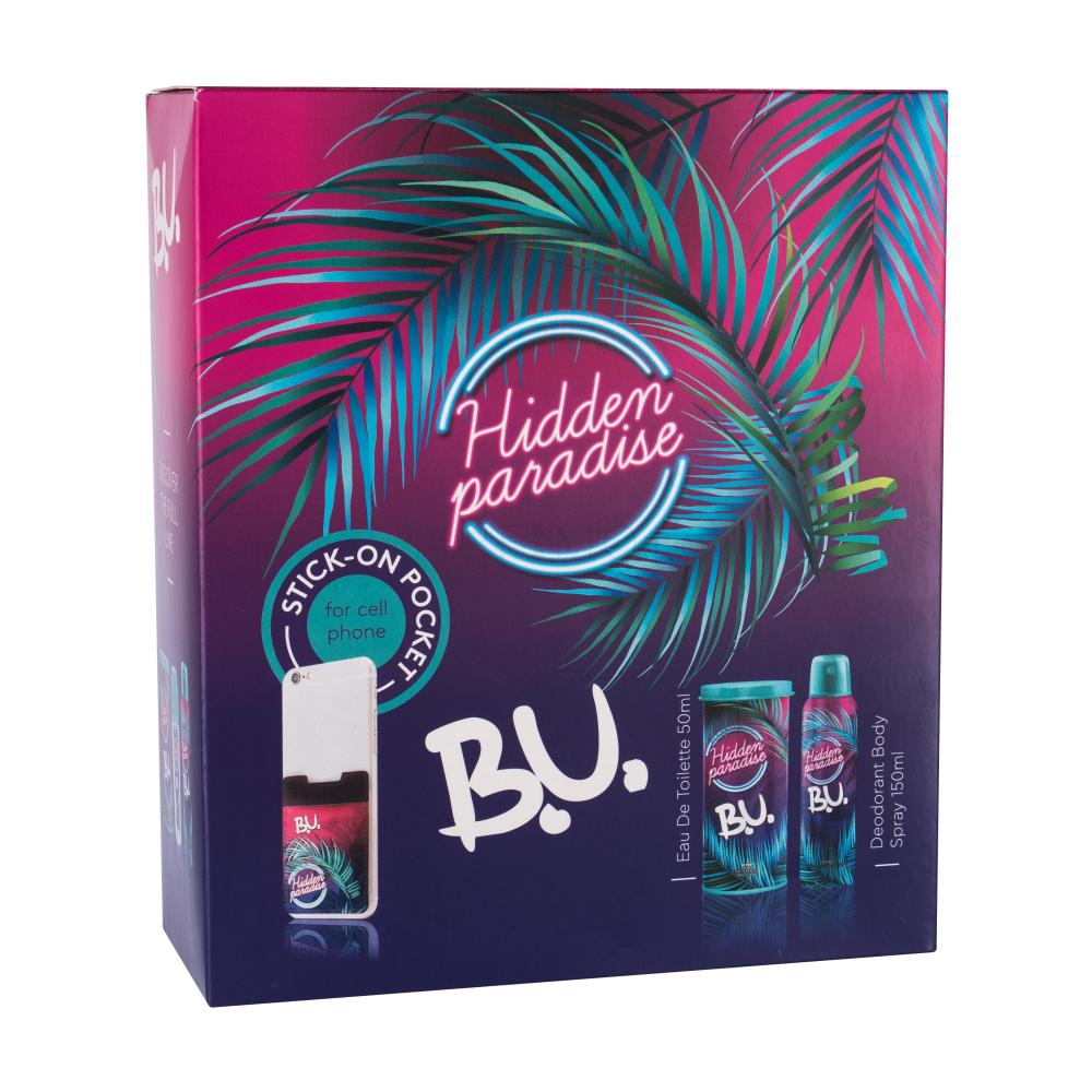 B.U. Hidden Paradise Подаръчен комплект EDT 50 ml + дезодорант 150 ml + стикер за мобилен телефон 1 бр увредена кутия