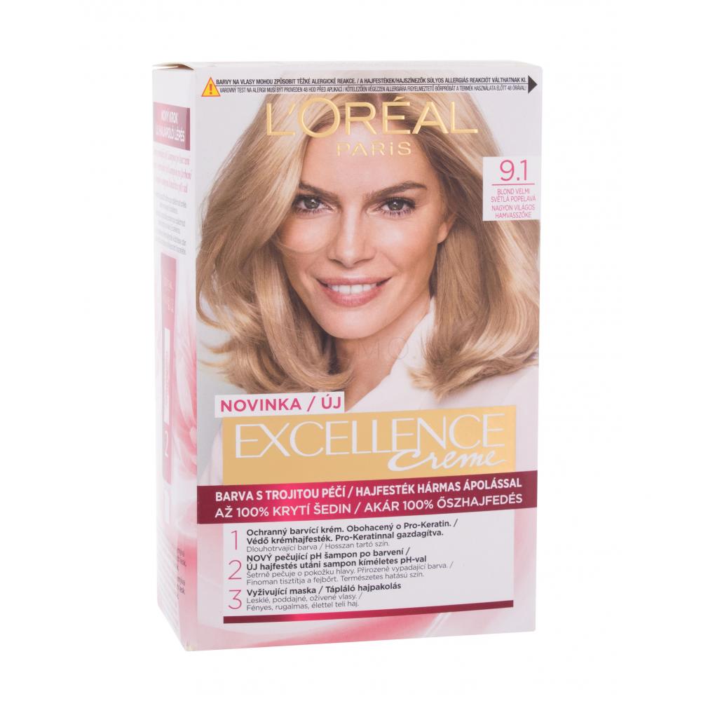 L'Oréal Paris Excellence Creme Triple Protection Боя за коса за жени 48 ml Нюанс 9,1 Natural Light Ash Blonde