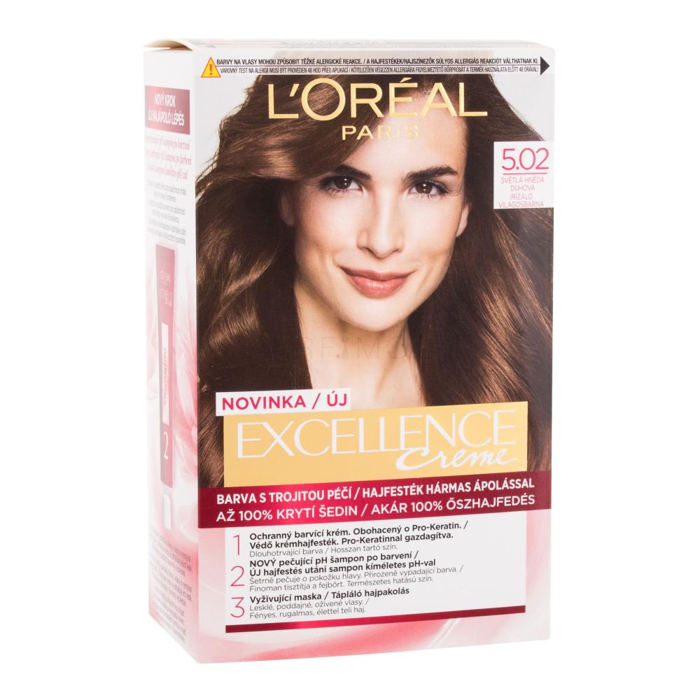 L'Oréal Paris Excellence Creme Triple Protection Боя за коса за жени 48 ml Нюанс 5,02 Light Brown увредена кутия