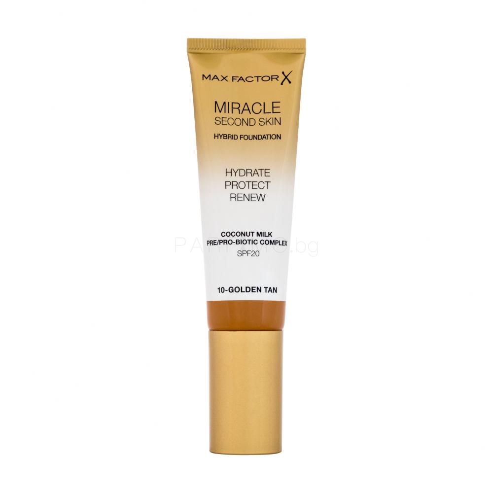 Max Factor Miracle Second Skin SPF20 Фон дьо тен за жени 30 ml Нюанс 10 Golden Tan