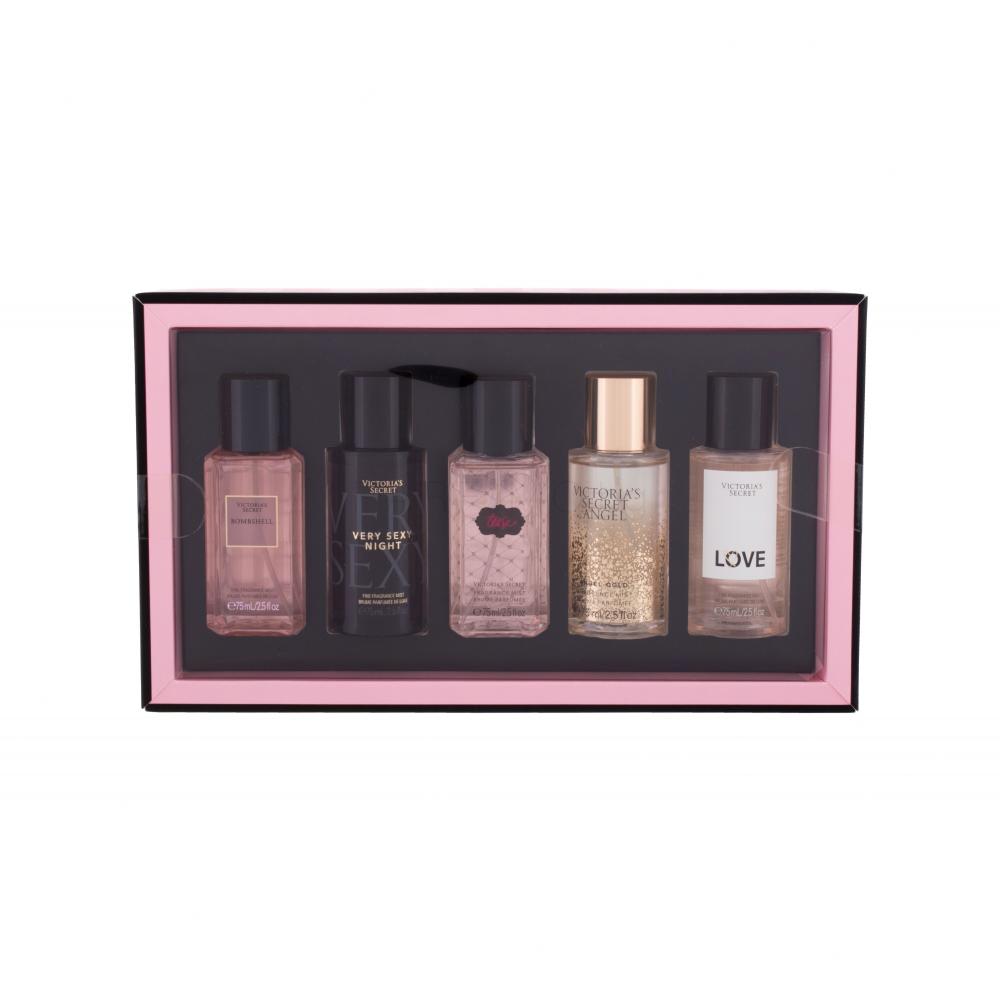Victoria´s Secret Collection Подаръчен комплект подхранващ спрей за тяло 75 ml + подхранващ спрей за тяло Bombshell 75 ml + подхранващ спрей за тяло Very Sexy Night 75 ml + подхранващ спрей за тяло Angel Gold 75 ml + подхранващ спрей за тяло Love 75 ml