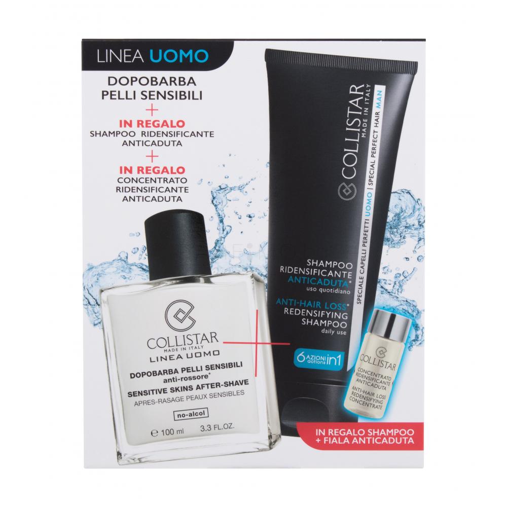 Collistar Uomo Sensitive Skins After-Shave Подаръчен комплект одеколон Linea Uomo Sensitive Skins After-Shave 100 ml + шампоан Anti-Hair Loss Redensifying Shampoo 100 ml + концентрат против косопад Anti-Hair Redensifying Concentrate 6 ml