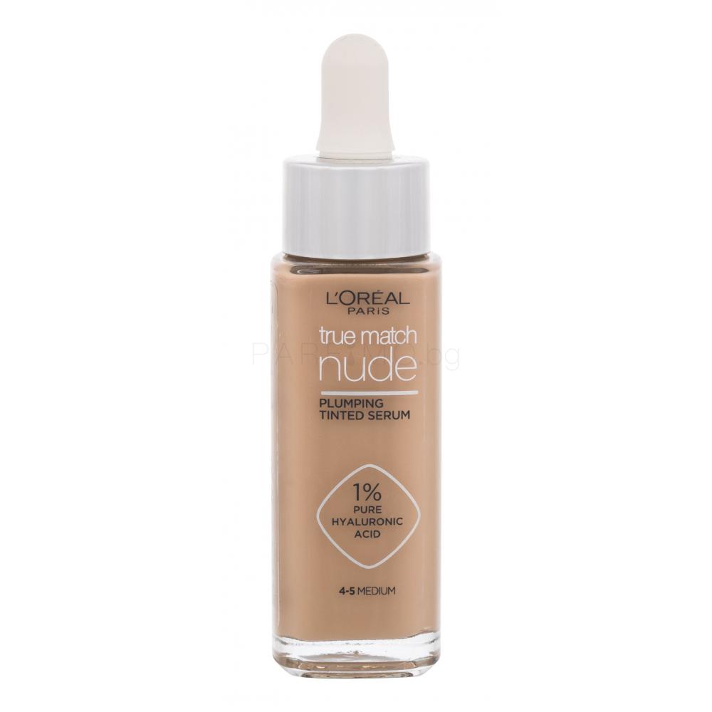 L'Oréal Paris True Match Nude Plumping Tinted Serum Фон дьо тен за жени 30 ml Нюанс 4-5 Medium