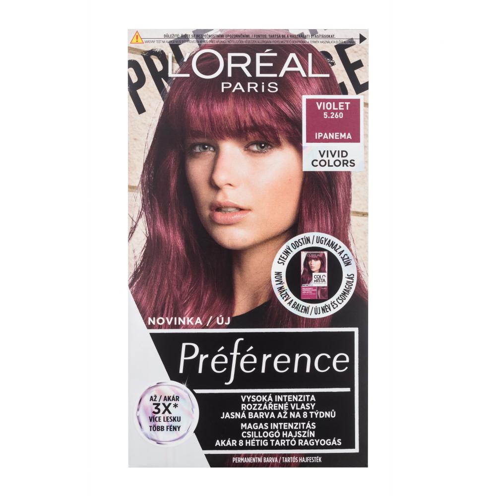 L'Oréal Paris Préférence Vivid Colors Боя за коса за жени 60 ml Нюанс 5.260 Violet