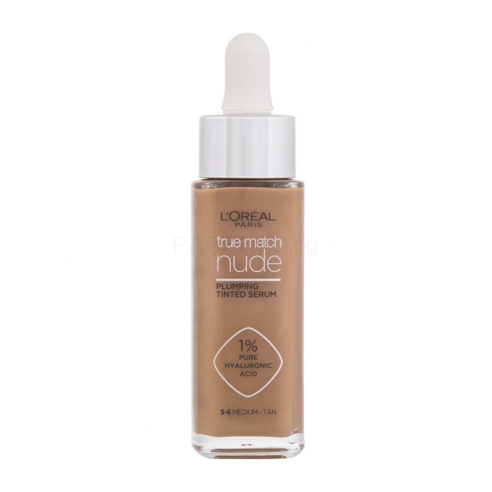 L'Oréal Paris True Match Nude Plumping Tinted Serum Фон дьо тен за жени 30 ml Нюанс 5-6 Medium-Tan
